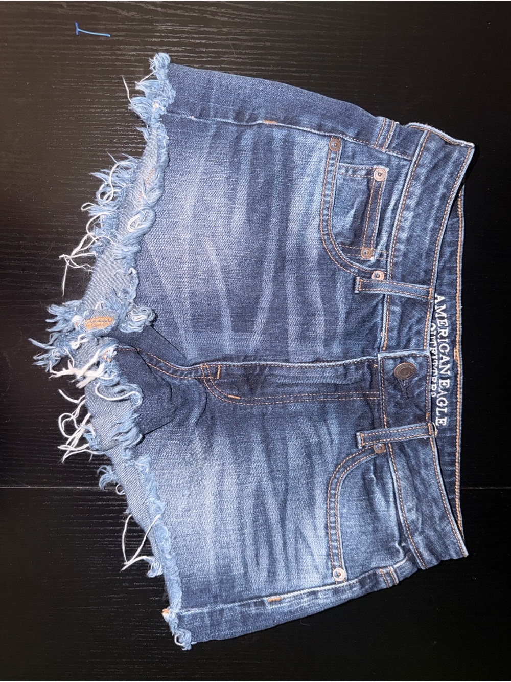 American Eagle Outfitters Dark Blue Distressed Denim Cutoff Shorts